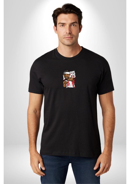Jimmy Butler Basketbol Siyah Oversize Kadın Erkek Ön Orta Minimal Baskılı T-Shirt modelleri