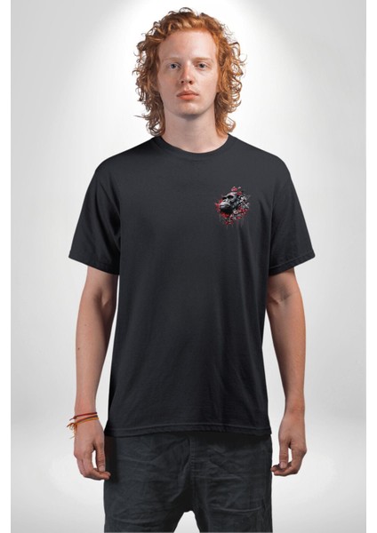 Çiçekli Goril Doğa Siyah Oversize Kadın Erkek Ön Sol Yan Minimal Baskılı Tişört indirimleri