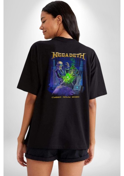 Megadeth Heavy Metal Pamuklu Kadın Erkek Oversize Sırt Dijital Baskılı Siyah T-Shirt