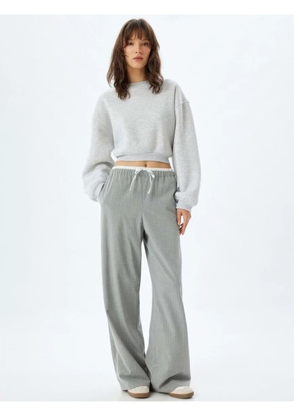 Basic Crop Sweatshirt Bisiklet Yaka - Koton - 5WAK10051EK - Gri - Xs