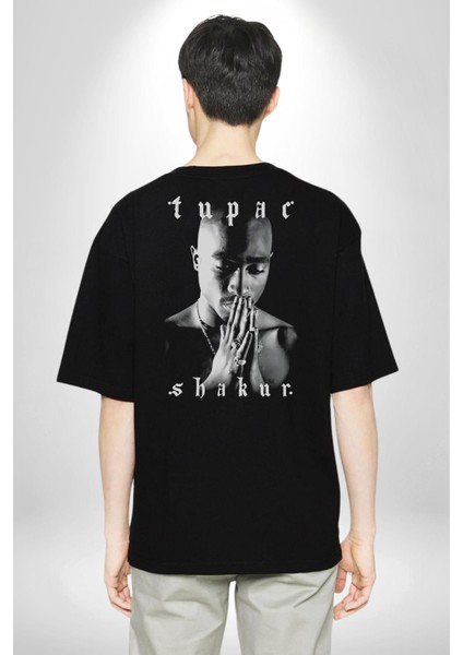 Tupac Shakur Şarkıcı Pamuklu Kadın Erkek Oversize Sırt Dijital Baskılı Siyah T-Shirt indirimleri