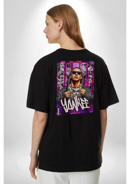 Daddy Yankee Müzik Star Pamuklu Kadın Erkek Oversize Sırt Dijital Baskılı Siyah T-Shirt