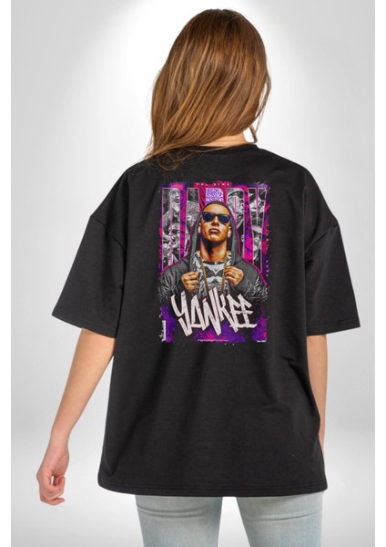 Daddy Yankee Müzik Star Pamuklu Kadın Erkek Oversize Sırt Dijital Baskılı Siyah T-Shirt
