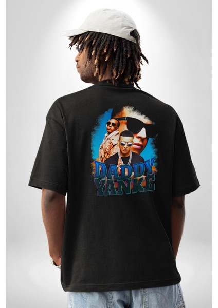 Daddy Yanke Pamuklu Kadın Erkek Oversize Sırt Dijital Baskılı Siyah T-Shirt