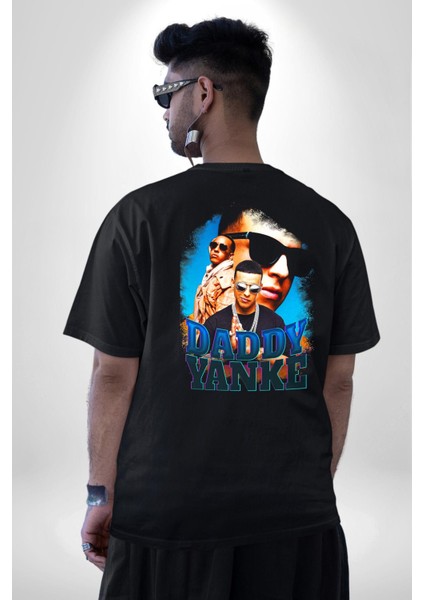 Daddy Yanke Pamuklu Kadın Erkek Oversize Sırt Dijital Baskılı Siyah T-Shirt