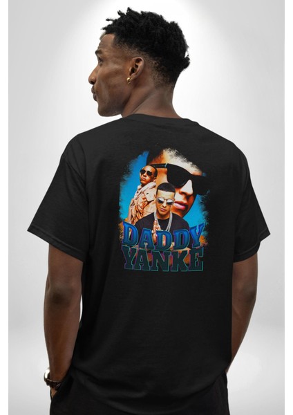 Daddy Yanke Pamuklu Kadın Erkek Oversize Sırt Dijital Baskılı Siyah T-Shirt