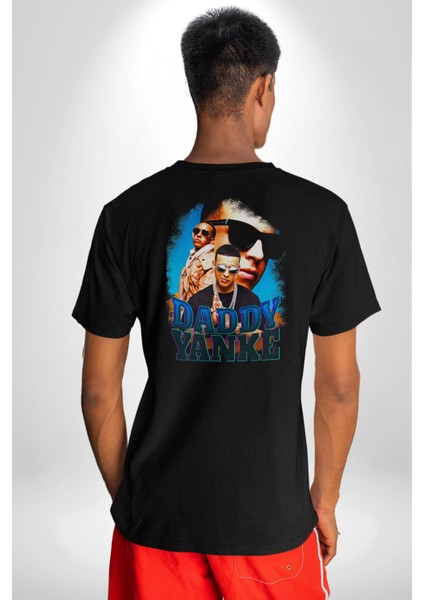 Daddy Yanke Pamuklu Kadın Erkek Oversize Sırt Dijital Baskılı Siyah T-Shirt