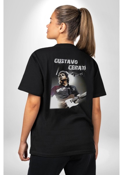 Gustavo Cerati Müzik Pamuklu Kadın Erkek Oversize Sırt Dijital Baskılı Siyah T-Shirt fiyatları
