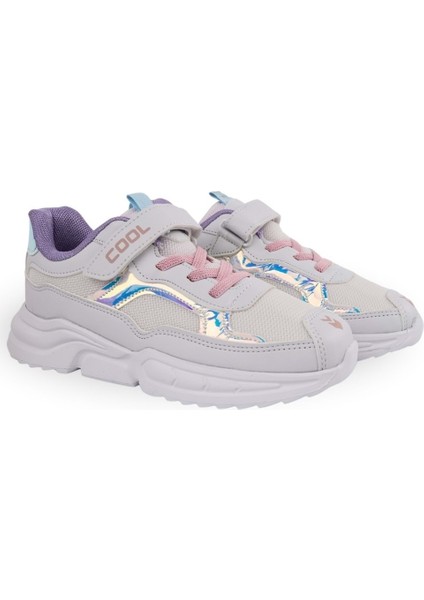 Zoom Beyaz Gümüş Cırtlı Ortopedik Kız Çocuk Spor Ayakkabı