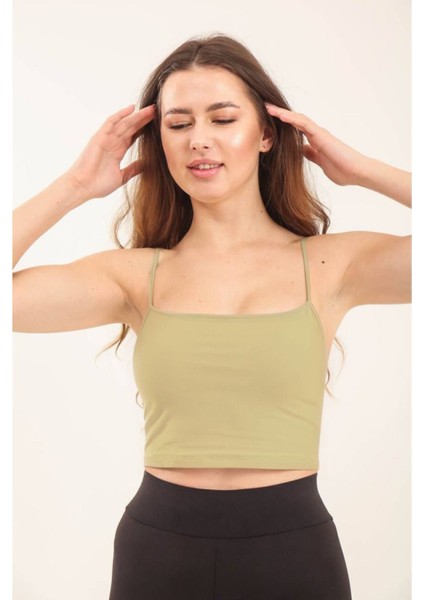 Kadın Basic Ip Askılı Penye Crop Body 1066