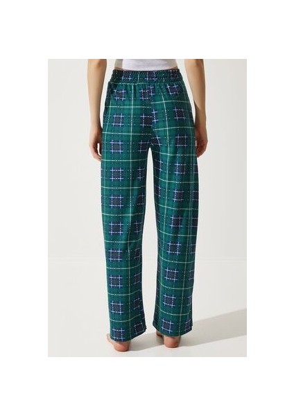 Desenli Yumuşak Dokulu Örme Pijama Altı Koyu Yeşil indirimleri
