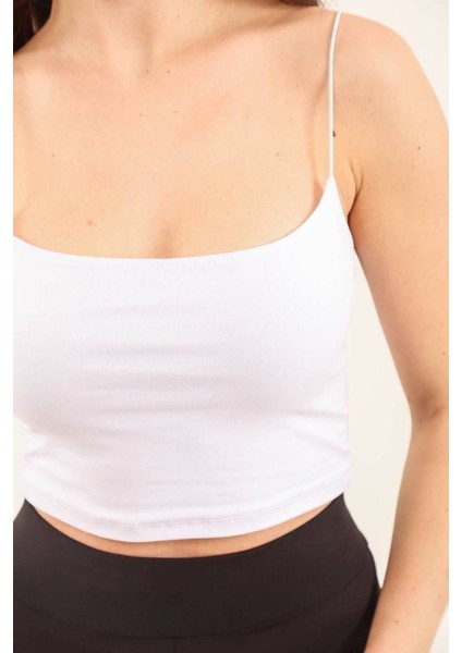 Kadın Basic Ip Askılı Penye Crop Body 1066