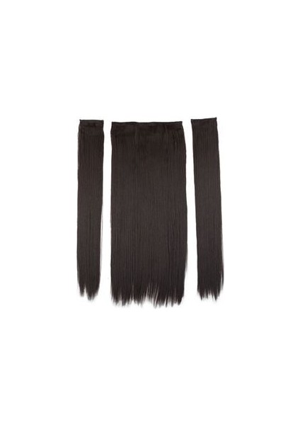 Kanekalon Fiber Sentetik Düz Yarım Ay + 2 Yan Saç Çıt Çıt / Kahverengi