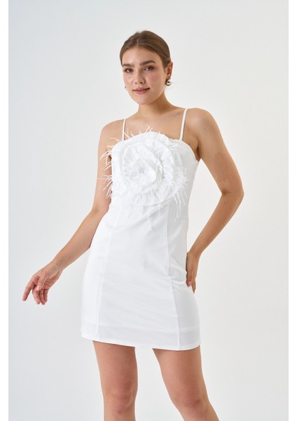 Pamuk Saten Kumaş Mini Boy Gül Detaylı Askılı Abiye Elbise indirimleri