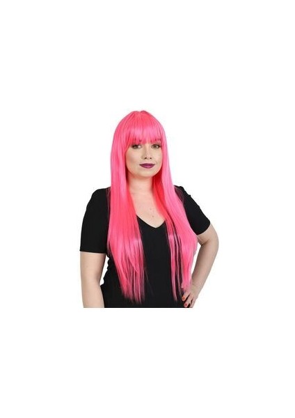 Uzun Kahküllü Kanekalon Fiber Sentetik Peruk Neon Pembe