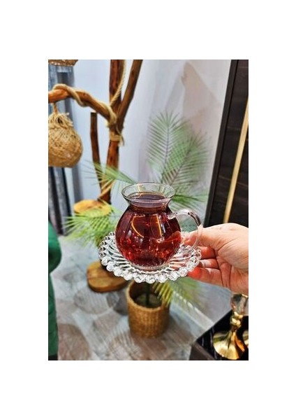 6 Lı Kulplu Tombul Çay Bardağı | Kulplu Kazan Çay Bardağı | Borosilikat Sunum Çay Bardağı modelleri