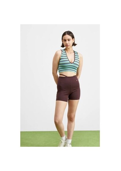 Sportswear Everyday High-Waisted Biker Kahverengi Kadın Şort fiyatları