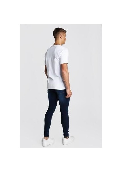 Erkek Lacivert Slim Fit Likralı Dar Paça Kot Pantolon Denim Jean modelleri