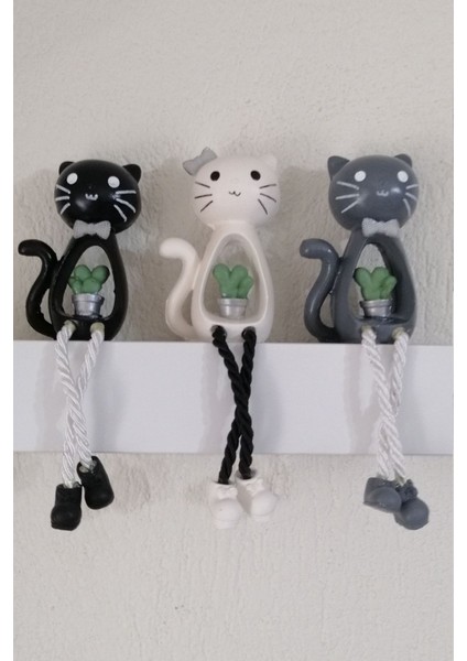 Renkli Kedi Biblo Ayakları Sallanan 3'lü Set, Polyester, 10x15 cm