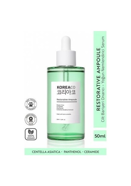 24 Saat Nemlendirme, Onarıcı ve Aydınlatıcı Centella & Cica & Ceramide Ampoule 50 Ml...koreaco