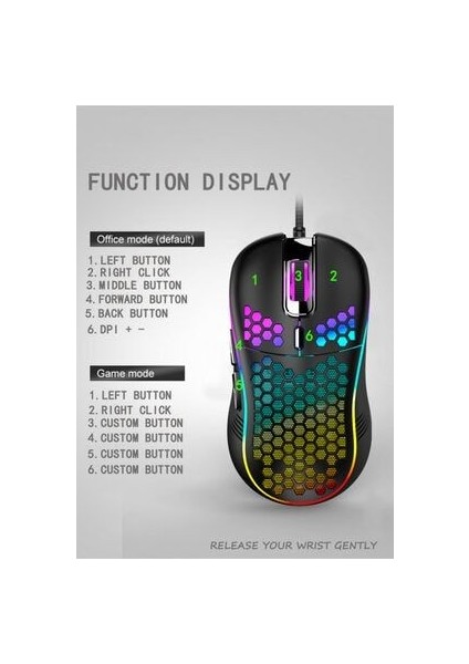 Rgb LED Işıklı Oyuncu Mouse Gaming 800-2400 Dpi 0 Oyun Mouse Mat Siyah