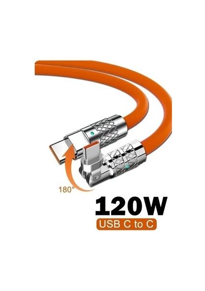 Samsung A71 A72 A73 Uyumlu Type-C To Type-C 120W 6A Super Hızlı Şarj Kablosu Ucu Döner