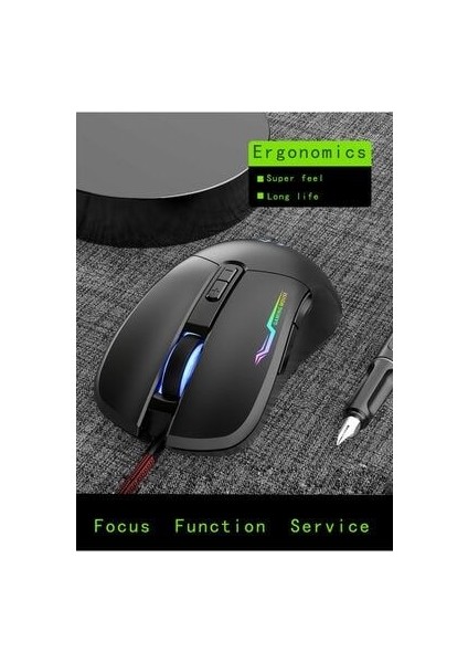 Profesyonel Rgb LED Işıklı Oyuncu Mouse 800-3200 Ayarlanabilir Dpi Gaming Mouse