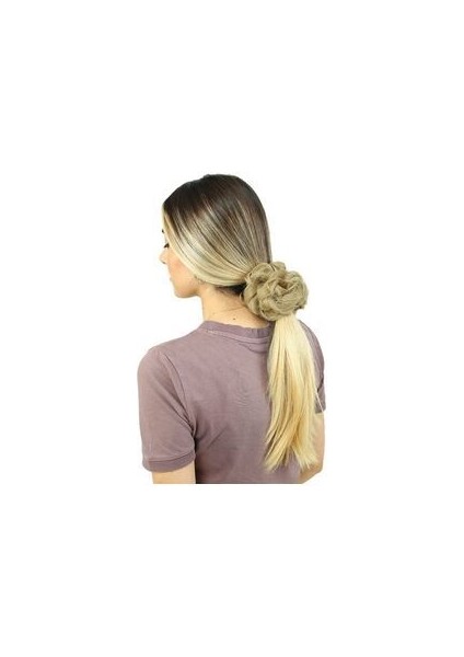 Yoğun Fiber Sentetik Lastikli Topuz Toka / Karamel Platin Röfleli / (CLZ175)