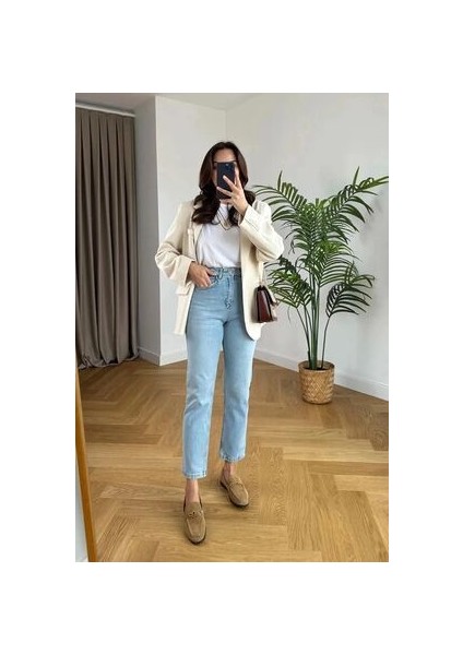 Penolope Kadın Leen Kadın Yüksek Bel Mavi Kar Yıkama Likralı Mom Jeans Pantolon fiyatları