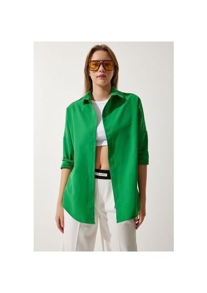 Oversize Basic Gömlek Koyu Yeşil LDD0003