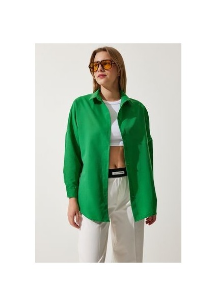Oversize Basic Gömlek Koyu Yeşil LDD0003 modelleri