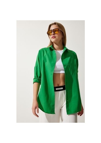 Oversize Basic Gömlek Koyu Yeşil LDD0003 fırsatları