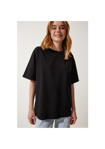 Basic Oversize Örme T-Shirt Siyah