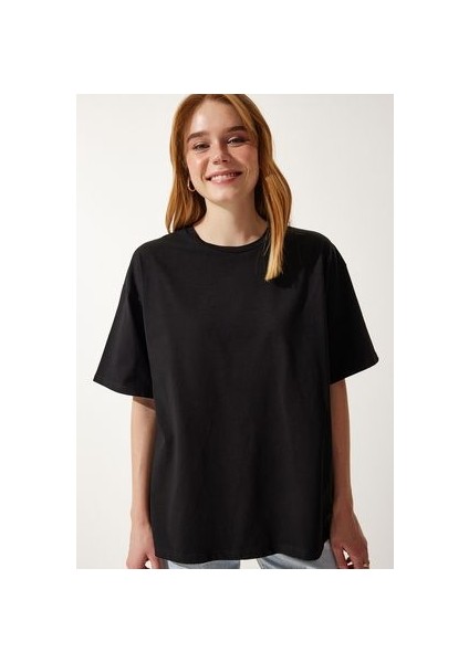 Basic Oversize Örme T-Shirt Siyah modelleri