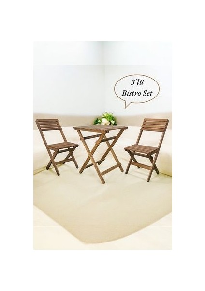 Ahşap Balkon Bahçe Mutfak 3'lü Bistro Set Katlanır 2 Sandalye 1 Masa Takım 50X50CM Ykma MB246