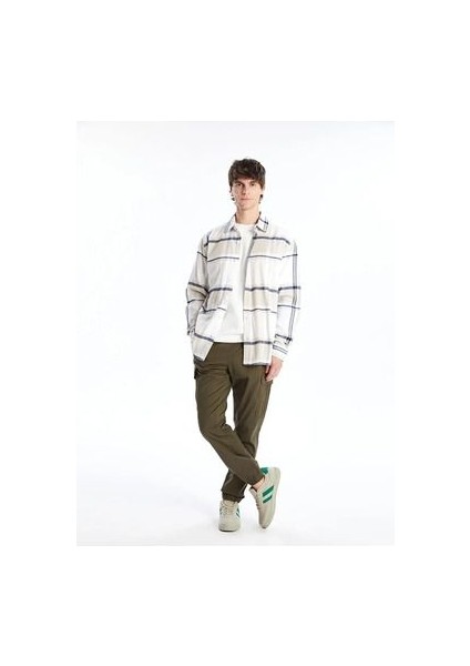 Lcw Casual bej Ekoseli Regular Fit Uzun Kollu Ekose Gabardin Erkek Gömlek