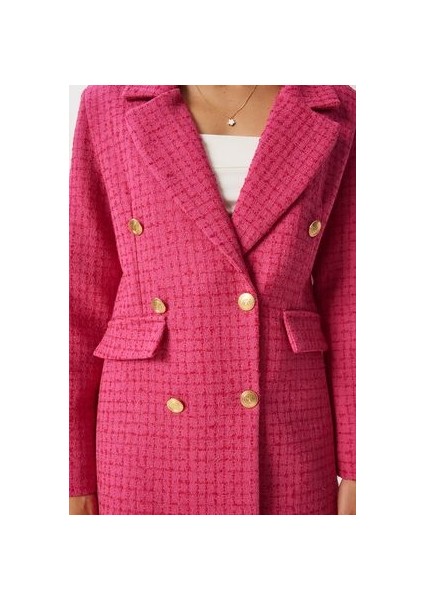 Düğmeli Blazer Tüvit Ceket Koyu Pembe LWF0003