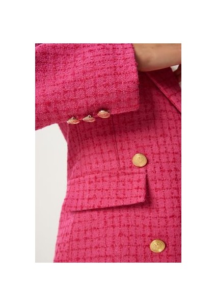 Düğmeli Blazer Tüvit Ceket Koyu Pembe LWF0003