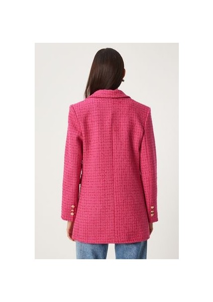 Düğmeli Blazer Tüvit Ceket Koyu Pembe LWF0003
