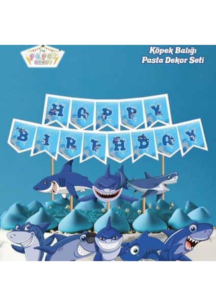 Köpek Balığı Teması Happy Birthday Kürdanlı Set