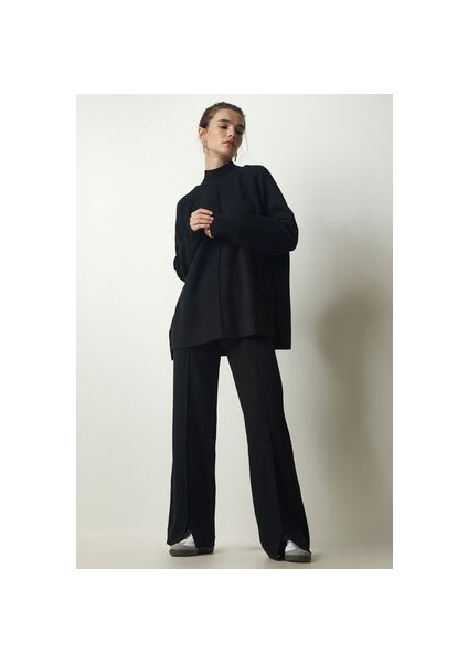 Şık Triko Kazak Pantolon Takım Siyah