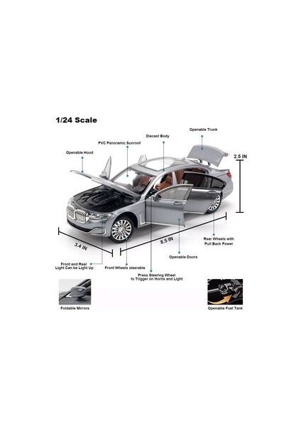 Bmw 760 Araba Bmw 7 Serisi Araba 1:24 Diecast Metal Model Araba Koleksiyon Araba Sesli Işıklı fiyatları