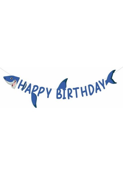 Köpek Balığı Teması 3D Happy Bırthday Harf Afiş