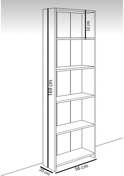 Mdf  5 Raflı Meşe Kitaplık