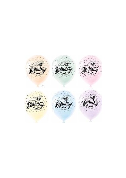 Happy Birthday Basklı Balon Makaron Siyah 10 Adet Balon