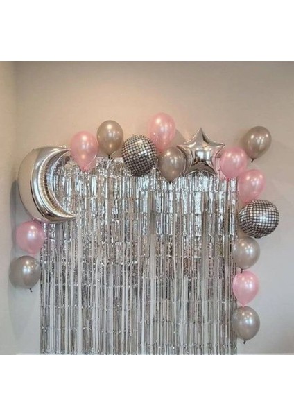 Gümüş Disko Topu Balonlu Set
