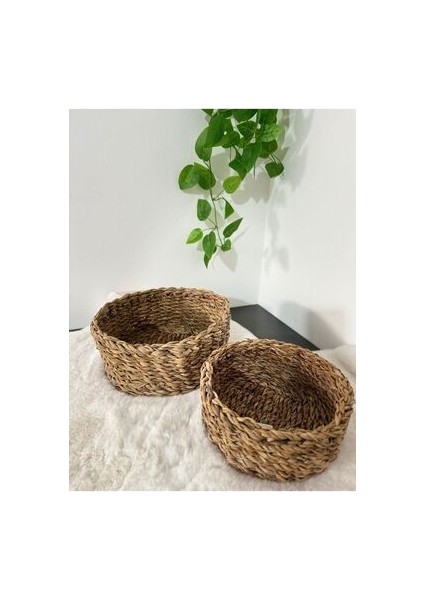 Hasır Sepet Yuvarlak Düzenleyici Sepet 2 Li Sepet