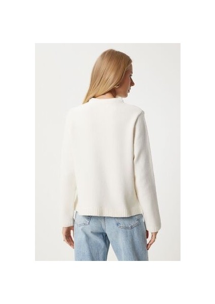 Şık Düğmeli Dokulu Triko Hırka Kemik LDP0009 indirimleri