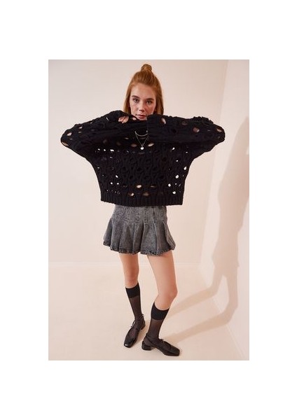 Ajurlu Triko Kazak Siyah