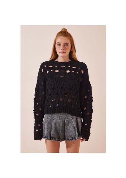 Ajurlu Triko Kazak Siyah fiyatları